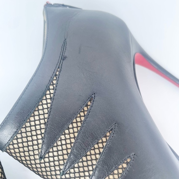 Christian Louboutin Black leather & Mesh peep toe Disorder booties 120mm EU 38 - Picture 9 of 15